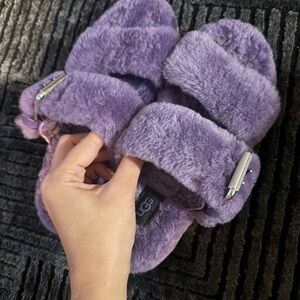UGG Lavender Fuzzy Slippers with Silver Details